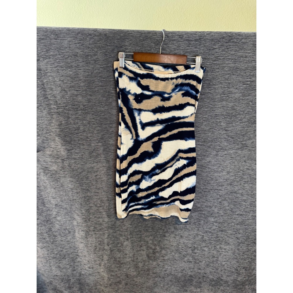 Windsor Womens Tiger PrintTubeDress Navy Tan Cream Strapless Bodycon Mini Size M - Picture 3 of 4